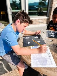 phoot of a boy examining fingerprints